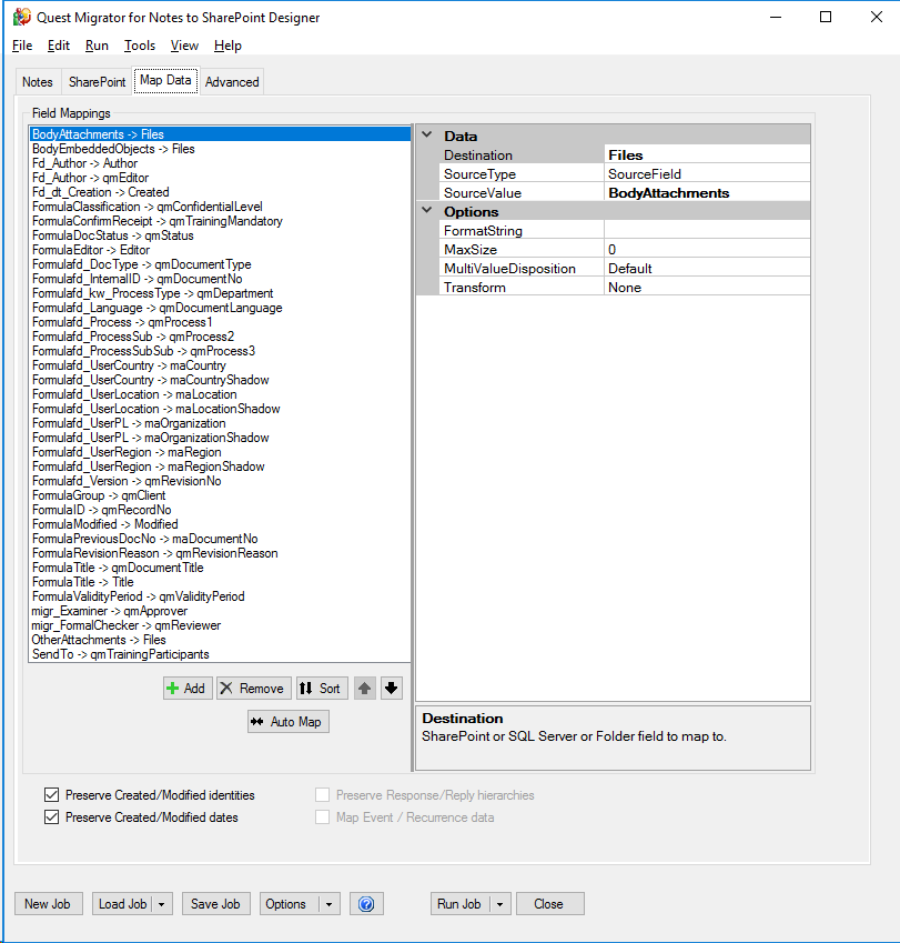 Notes to SharePoint Migration - quest nmsp map data