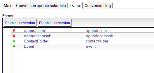 Forms per application: switch the conversion on or off per Notes form / SQL table.